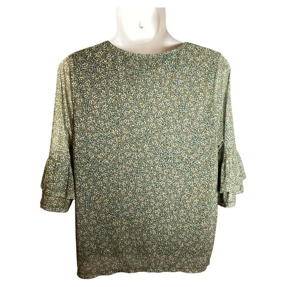 CJ Banks Green Floral Blouse with Tassels, Stretch, Plus Size 3X - Picture 2 of 9